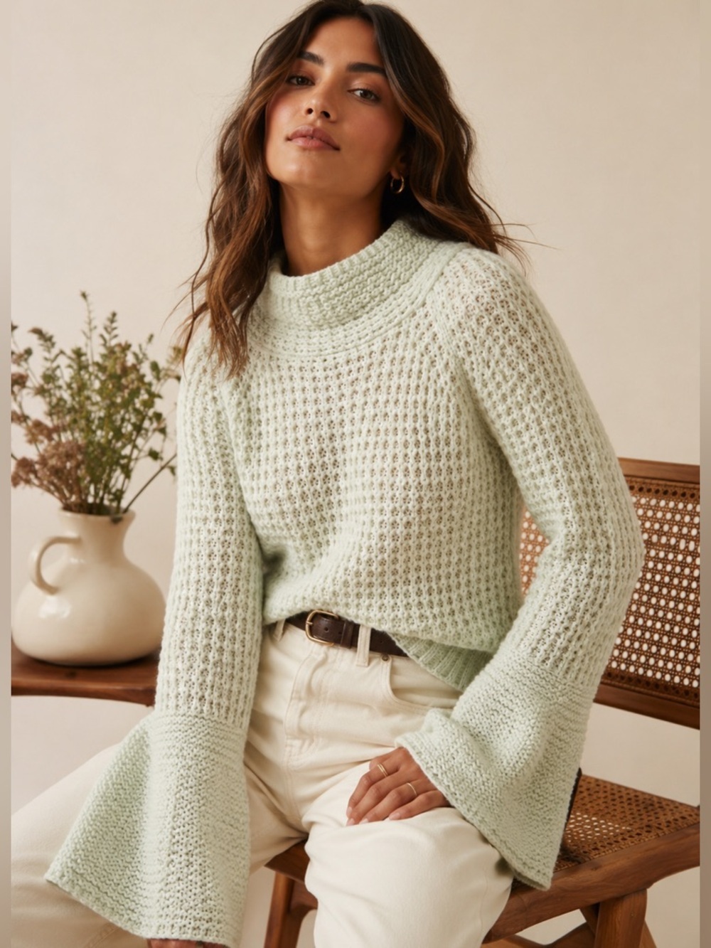 Anthropologie MAEVE Dione Bell Sleeve Wool Blend Women’s Mint Green Sweater XS
